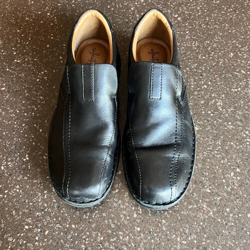Clarks Escalade Step Black Leather Casual Comfort Shoes Mens Size 9 Slip On